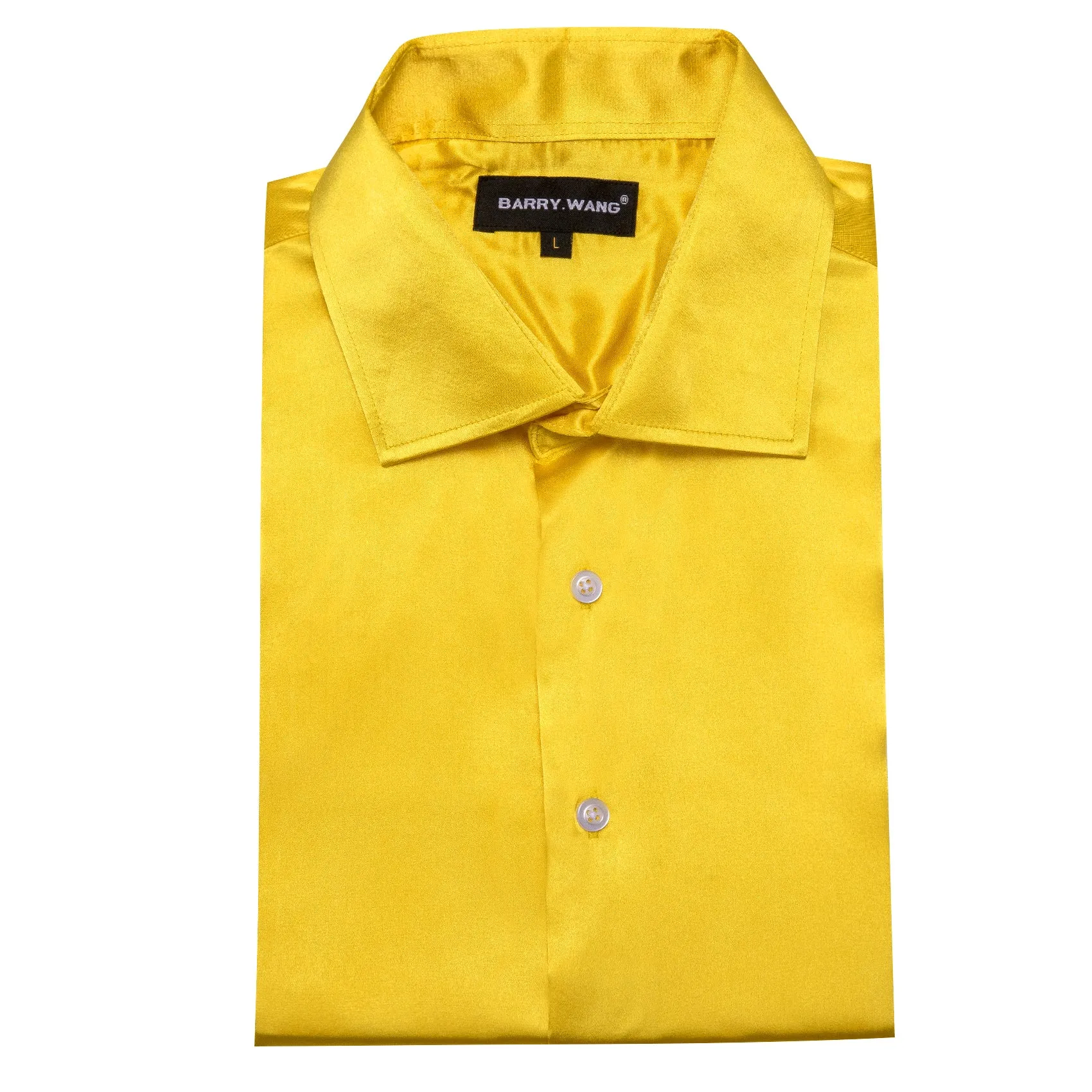 Barry.wang Men's Shirt Bright Yellow Solid Silk Long Sleeve Shirt Business sold by Barrywang product image thumbnail 5