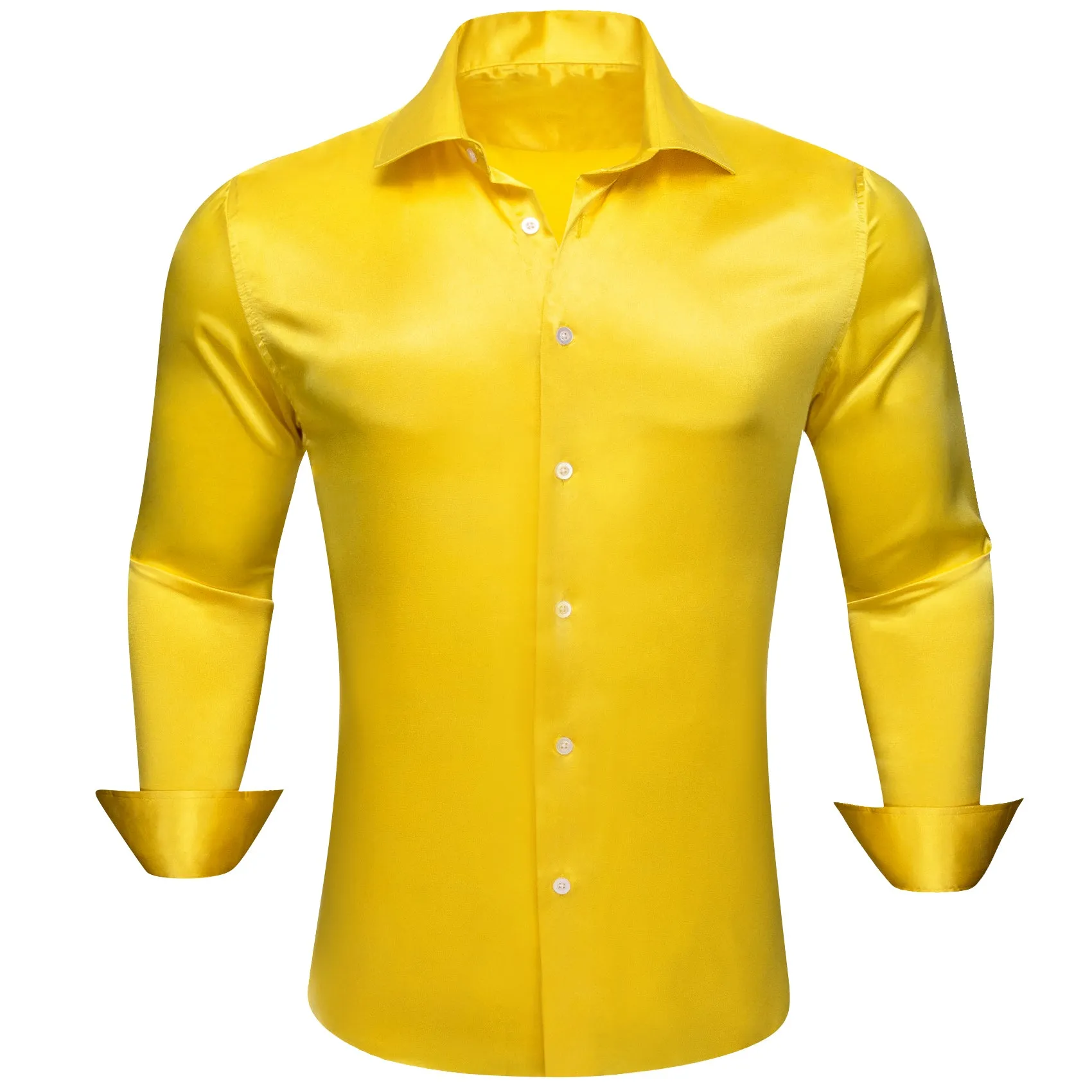 Barry.wang Men's Shirt Bright Yellow Solid Silk Long Sleeve Shirt Business sold by Barrywang