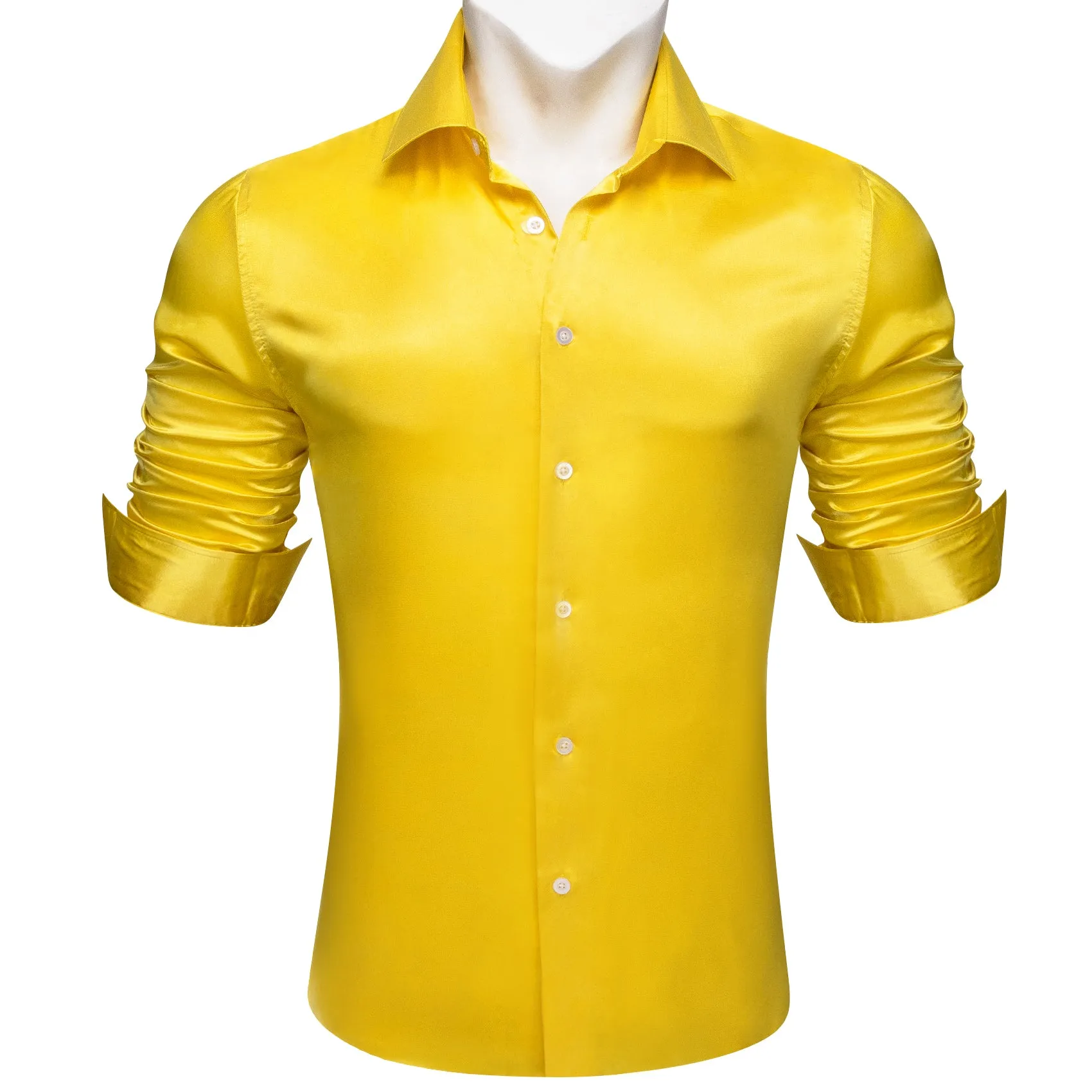 Barry.wang Men's Shirt Bright Yellow Solid Silk Long Sleeve Shirt Business sold by Barrywang product image thumbnail 2