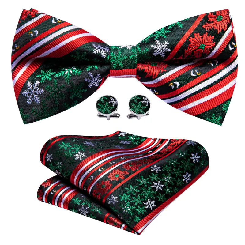 Christmas Red Green Xmas Snowflake Pre Tied Bow Tie Hanky Cufflinks Set sold by Barrywang