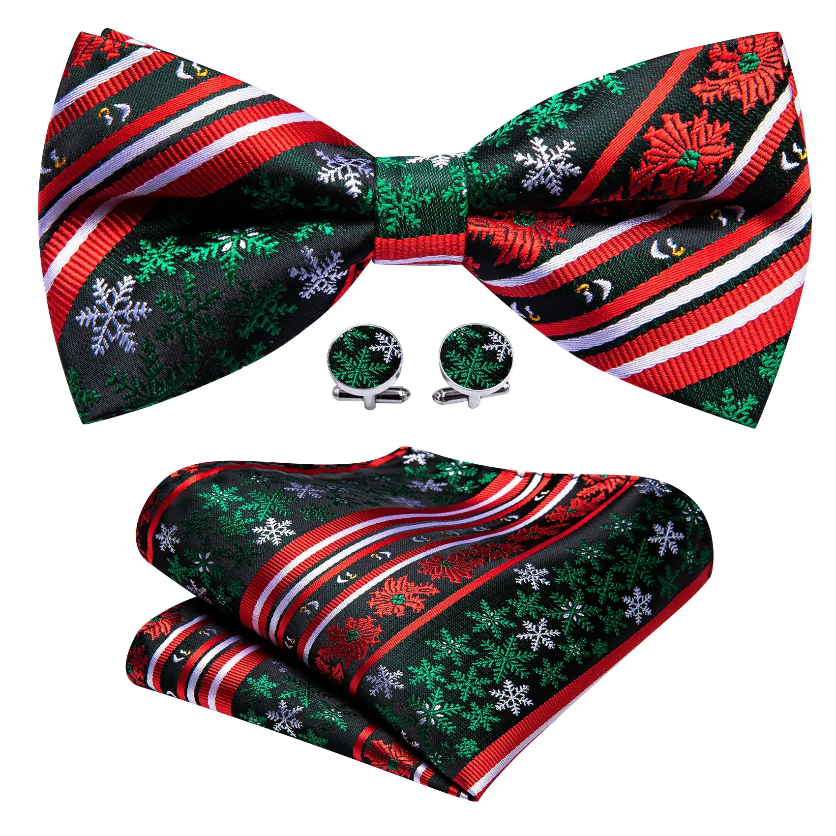 Christmas Red Green Xmas Snowflake Pre Tied Bow Tie Hanky Cufflinks Set sold by Barrywang