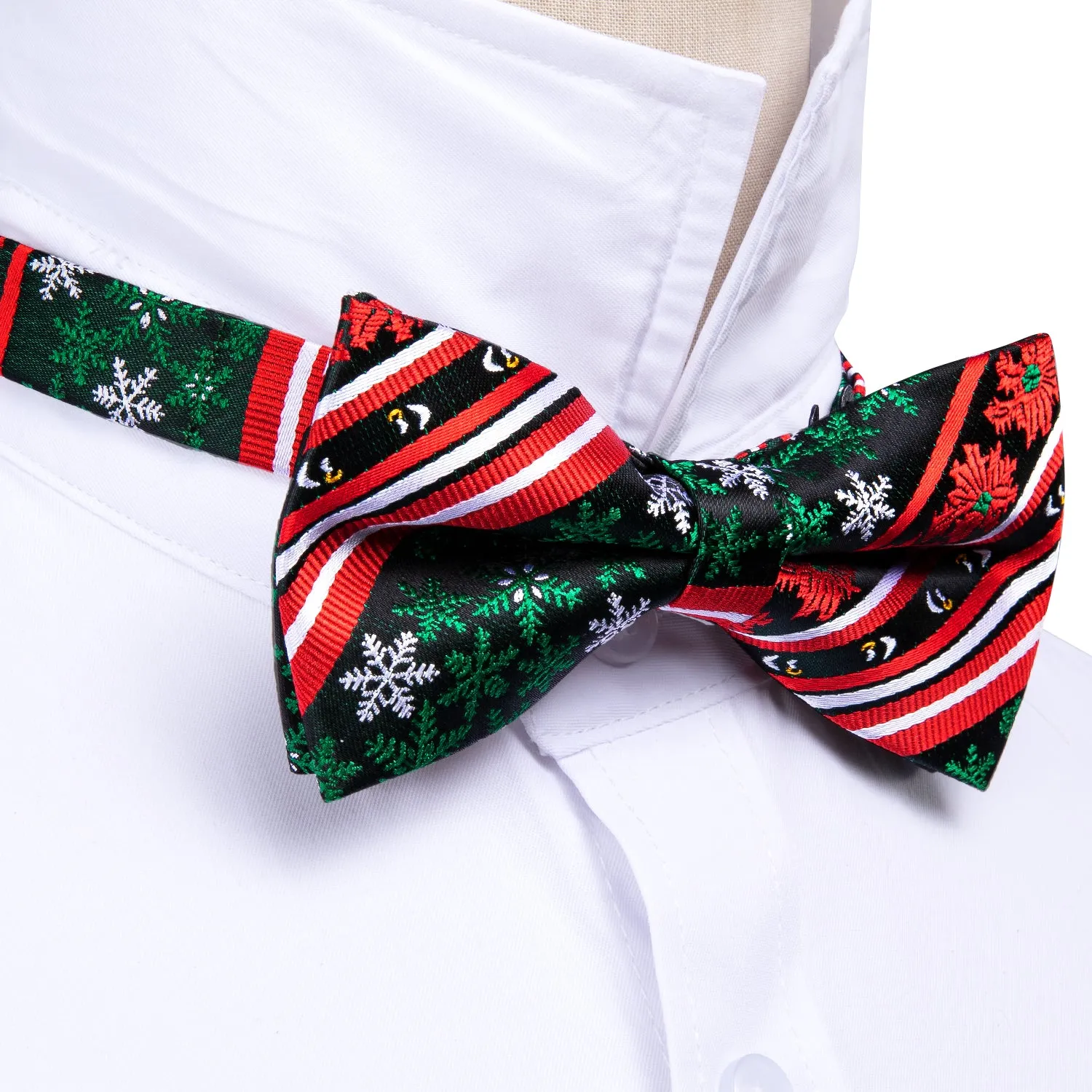 Christmas Red Green Xmas Snowflake Pre Tied Bow Tie Hanky Cufflinks Set sold by Barrywang product image thumbnail 4
