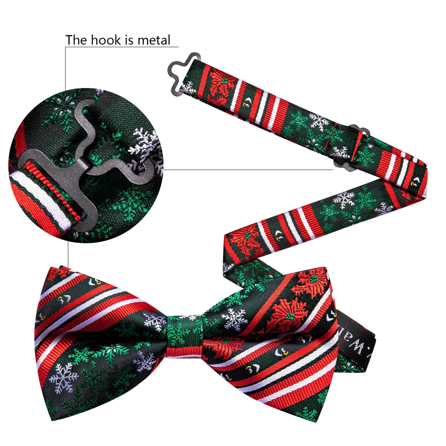 Christmas Red Green Xmas Snowflake Pre Tied Bow Tie Hanky Cufflinks Set sold by Barrywang product image thumbnail 3
