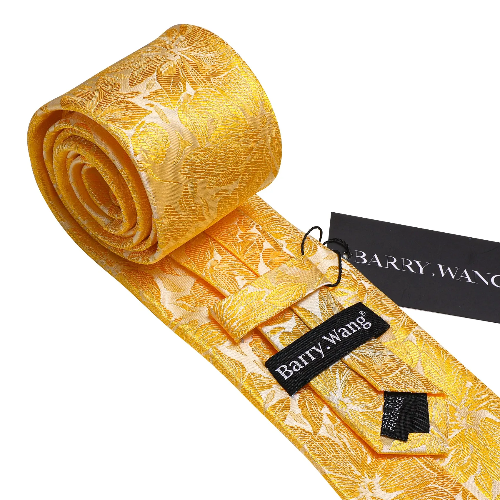 Barry Wang Gold Yellow Floral Silk Mens Tie Handkerchief Cufflinks Set sold by Barrywang product image thumbnail 5