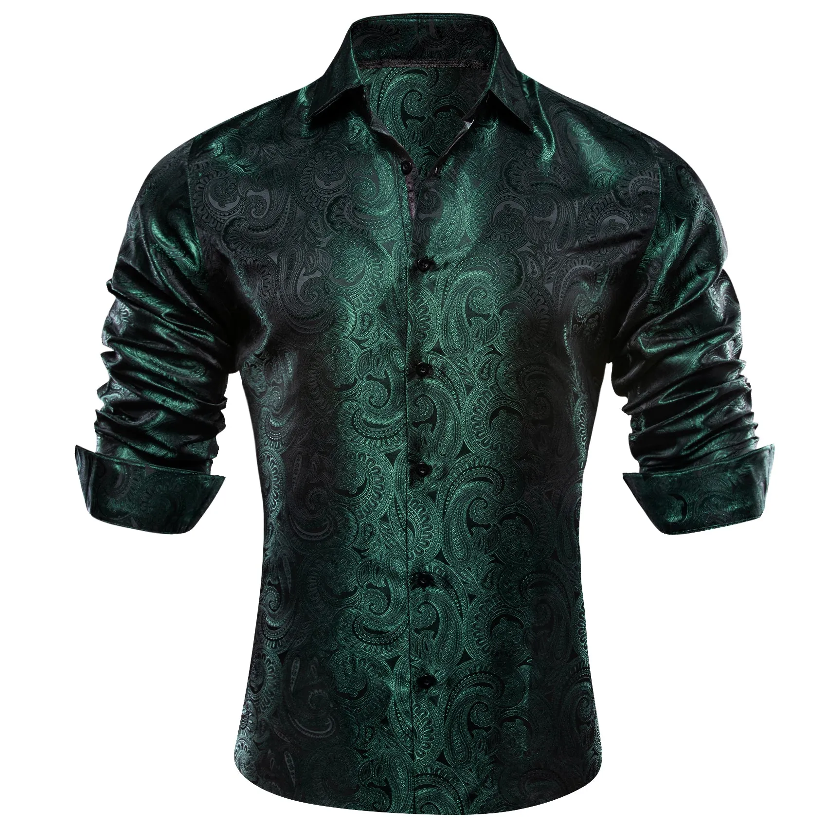 Barry. Wang Green Shirt Blackish Green Paisley Silk Men's Shirt sold by Barrywang product image thumbnail 4