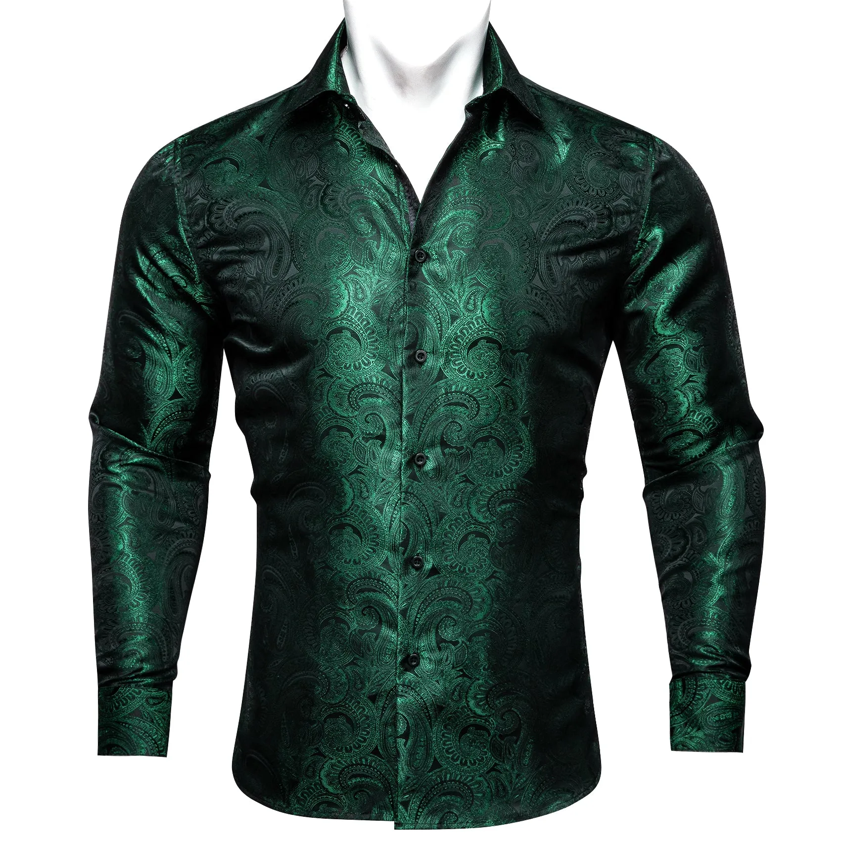 Barry. Wang Green Shirt Blackish Green Paisley Silk Men's Shirt sold by Barrywang
