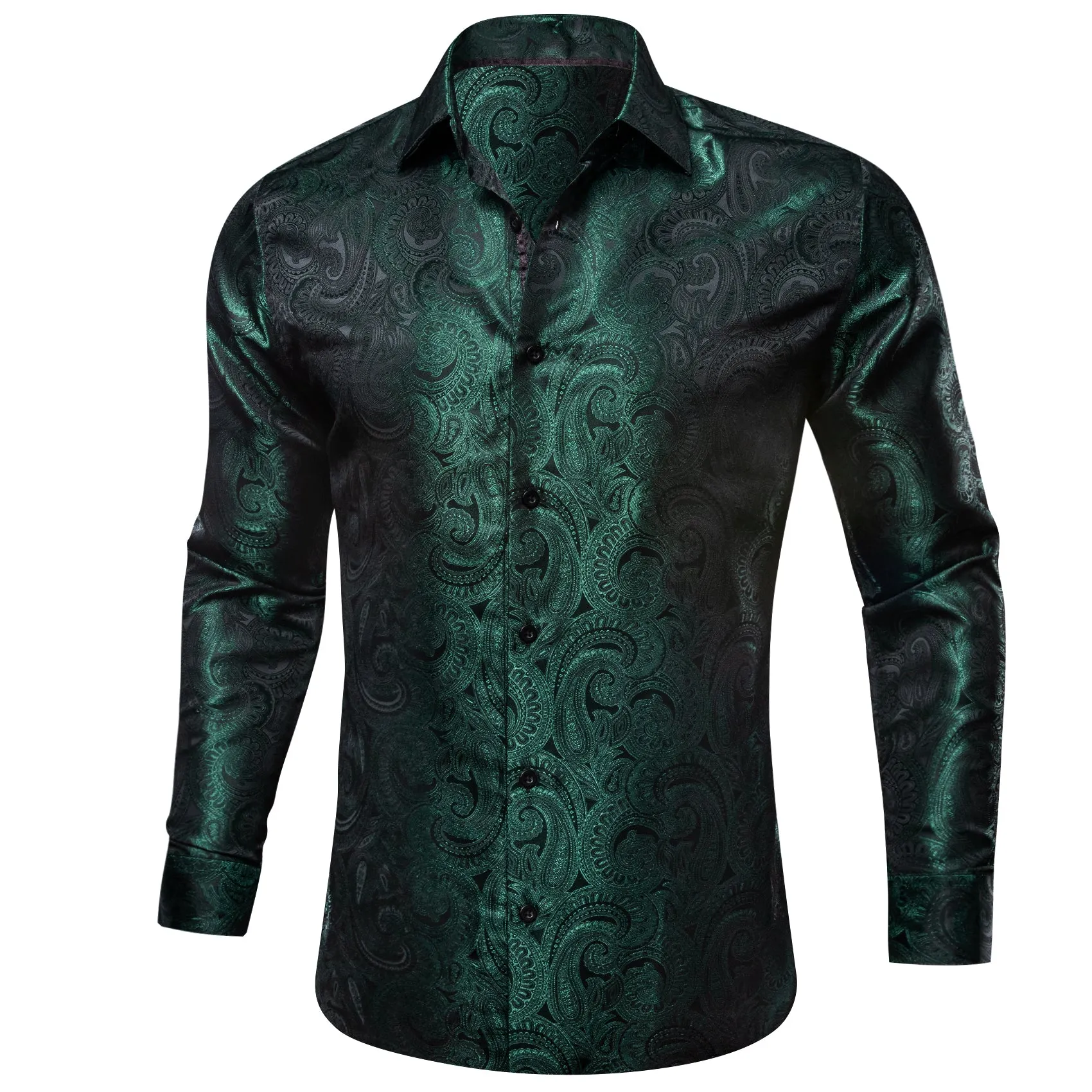 Barry. Wang Green Shirt Blackish Green Paisley Silk Men's Shirt sold by Barrywang product image thumbnail 3