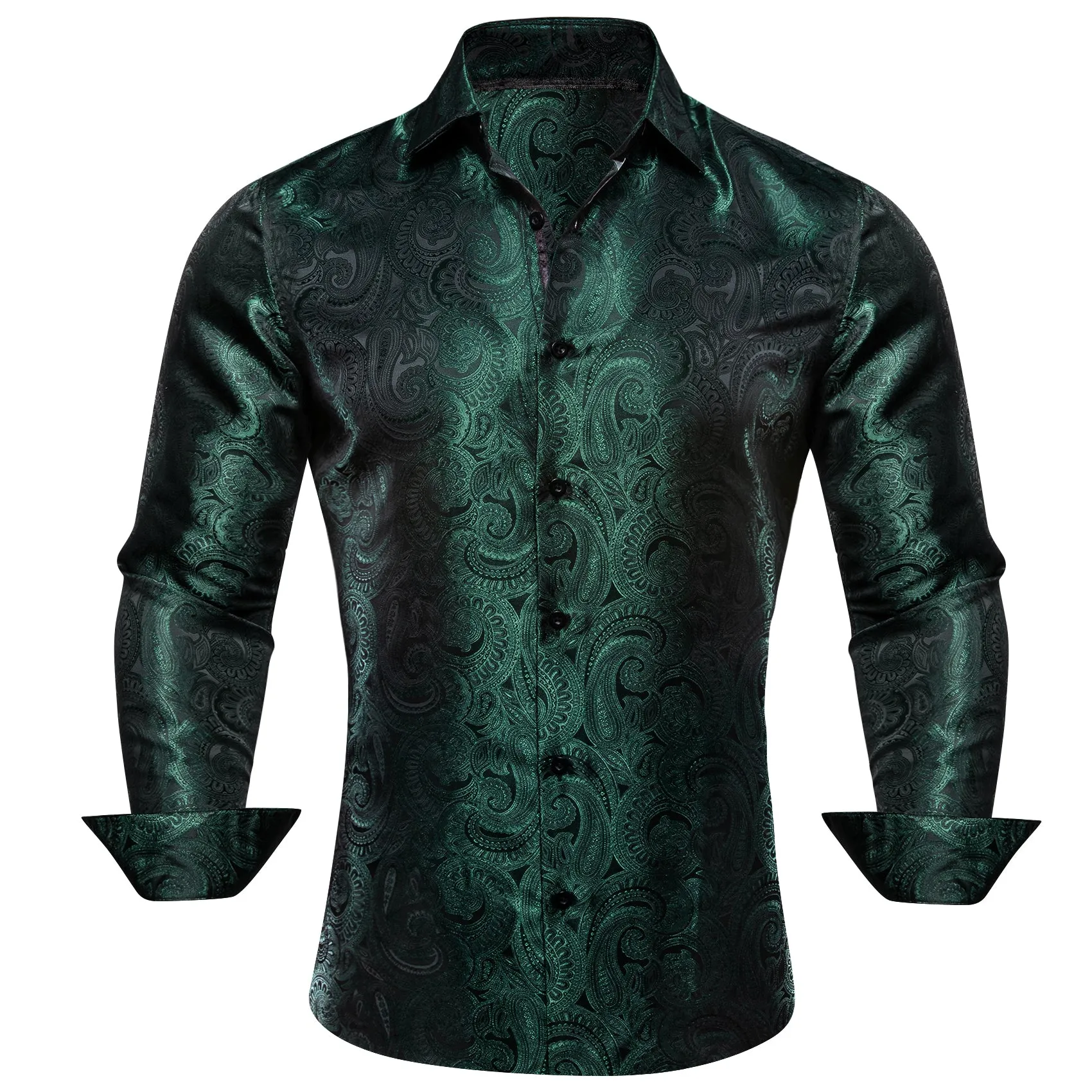 Barry. Wang Green Shirt Blackish Green Paisley Silk Men's Shirt sold by Barrywang product image thumbnail 2