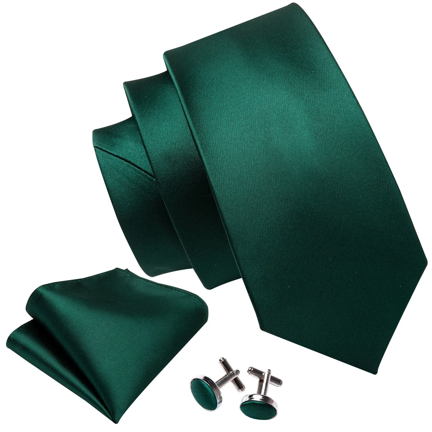 Barry Wang Green Tie Silk Men's Tie Pocket Square Cufflinks Set sold by Barrywang product image thumbnail 4