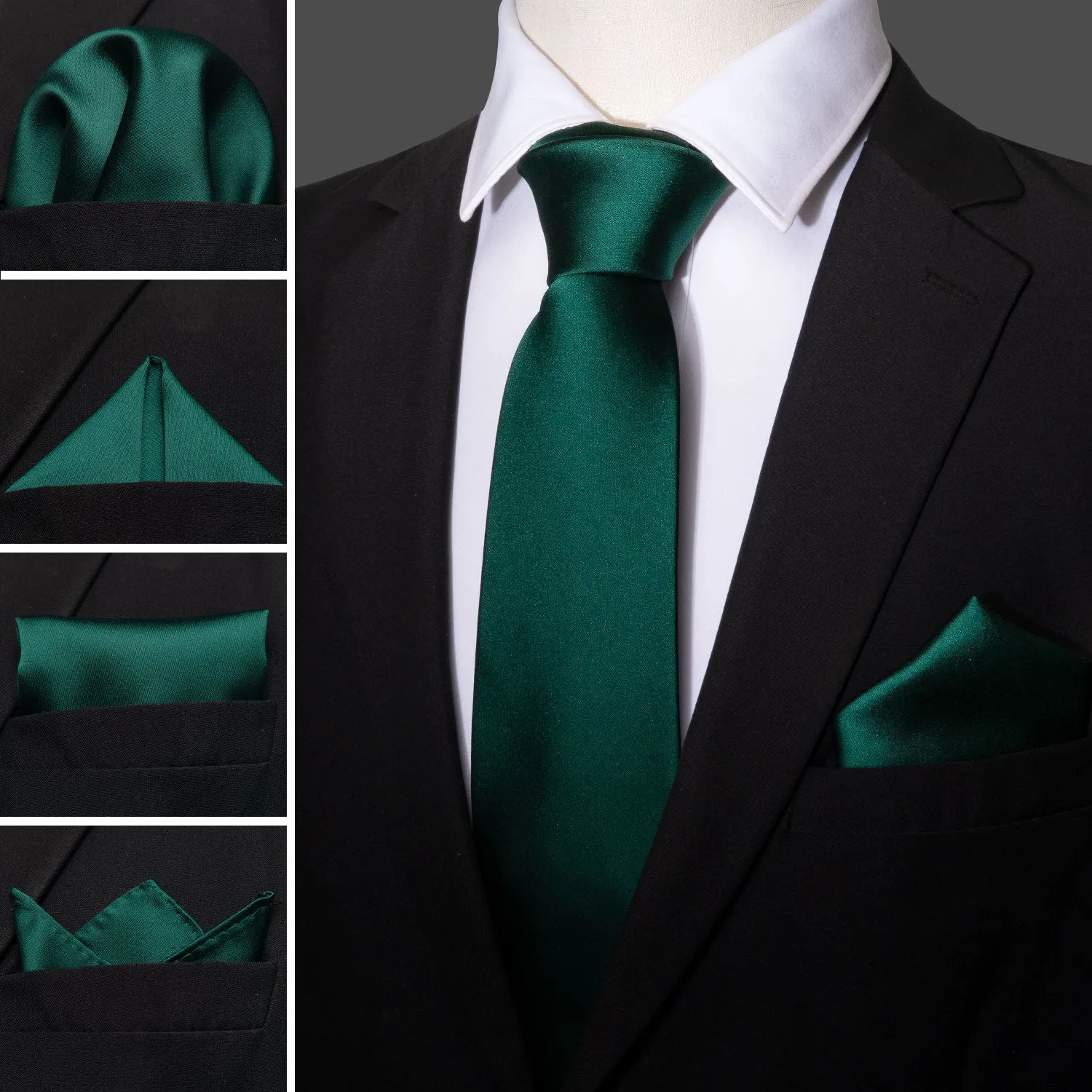 Barry Wang Green Tie Silk Men's Tie Pocket Square Cufflinks Set sold by Barrywang product image thumbnail 2