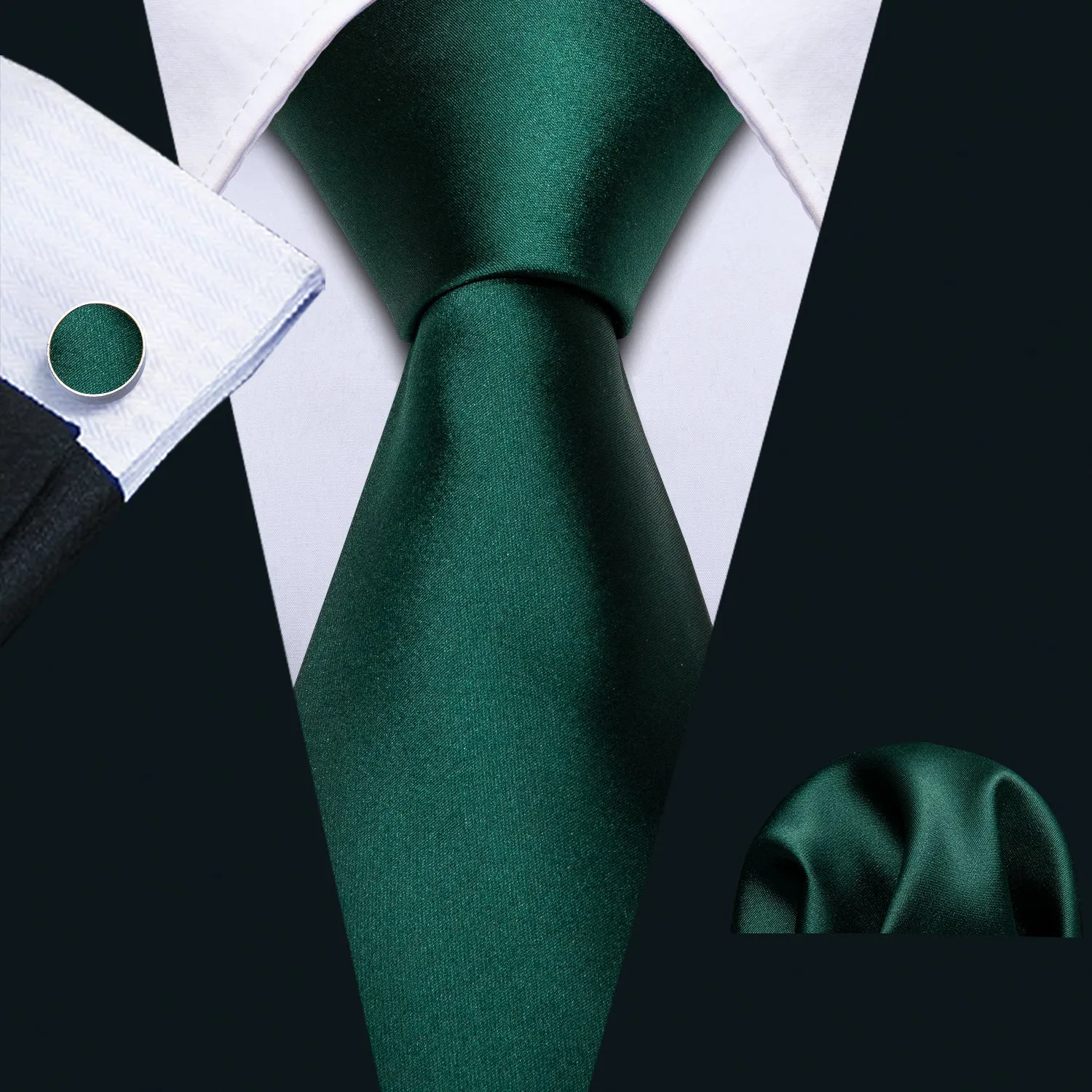 Barry Wang Green Tie Silk Men's Tie Pocket Square Cufflinks Set sold by Barrywang