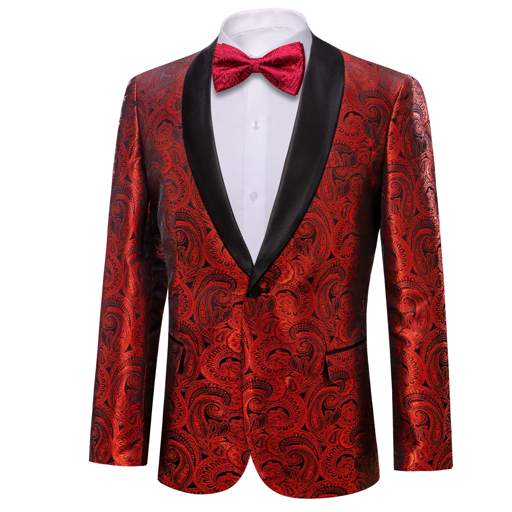 Barry. Wang Men's Suit Red Jacquard Floral Silk Shawl Collar Suit Jacket sold by Barrywang product image thumbnail 2