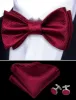 Dark Red Striped Silk Bow Tie Hanky Cufflinks Set sold by Barrywang