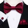 Dark Red Striped Silk Bow Tie Hanky Cufflinks Set sold by Barrywang