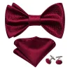 Dark Red Striped Silk Bow Tie Hanky Cufflinks Set sold by Barrywang