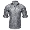 Barry Wang Button Down Shirt Silver Silk Tribal Long Sleeve Paisley Shirt for Mens sold by Barrywang