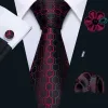 Barry.Wang Black Tie Red Geometric Silk Men's Necktie Pocket Square Cufflinks Brooch Set sold by Barrywang