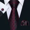Barry.Wang Black Tie Red Geometric Silk Men's Necktie Pocket Square Cufflinks Brooch Set sold by Barrywang