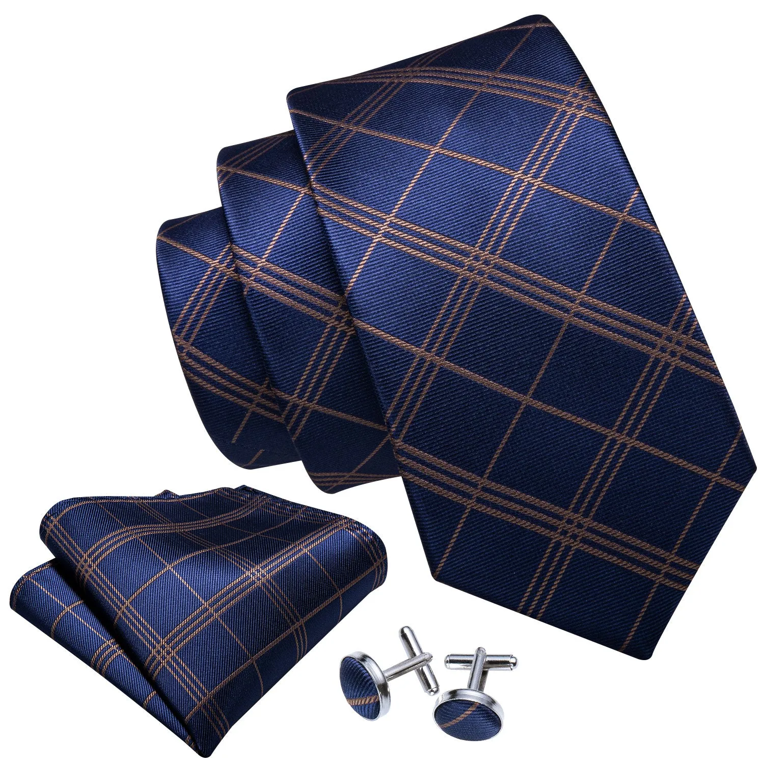 Barry. Wang Navy Blue Tie Gold Checkered Men's Plaid Necktie Formal Tie sold by Barrywang product image thumbnail 4