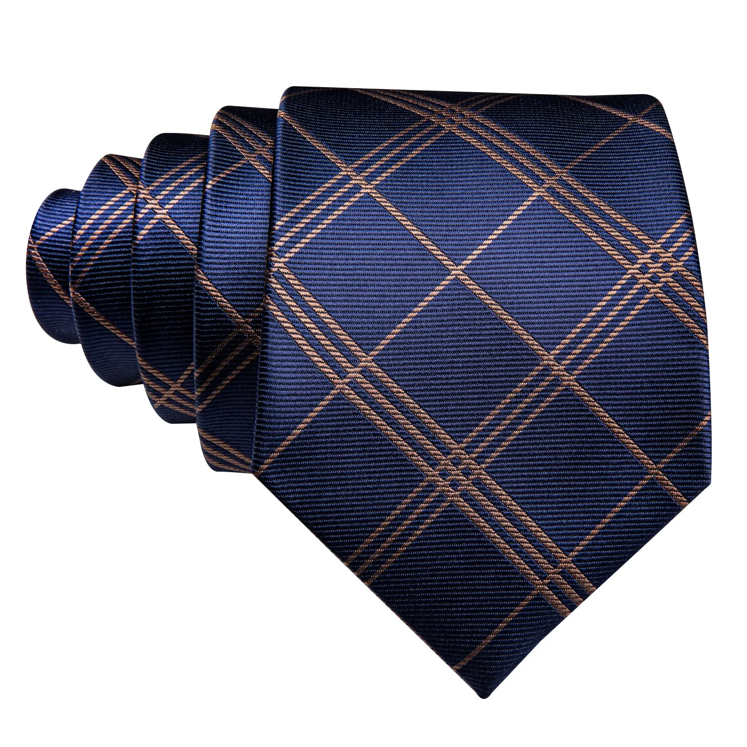 Barry. Wang Navy Blue Tie Gold Checkered Men's Plaid Necktie Formal Tie sold by Barrywang product image thumbnail 5