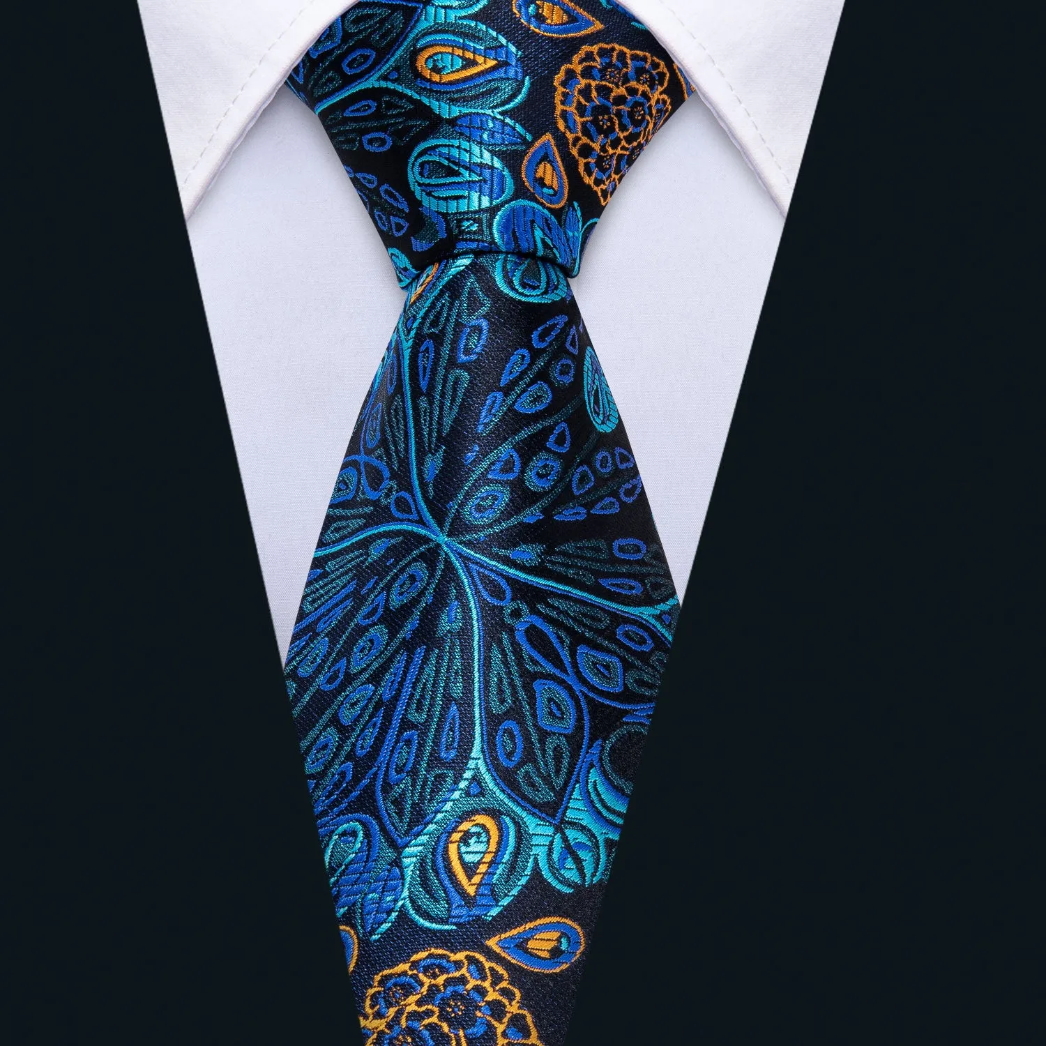 Barry. Wang Fantastic Blue Floral Tie Pocket Square Cufflinks Set sold by Barrywang product image thumbnail 2