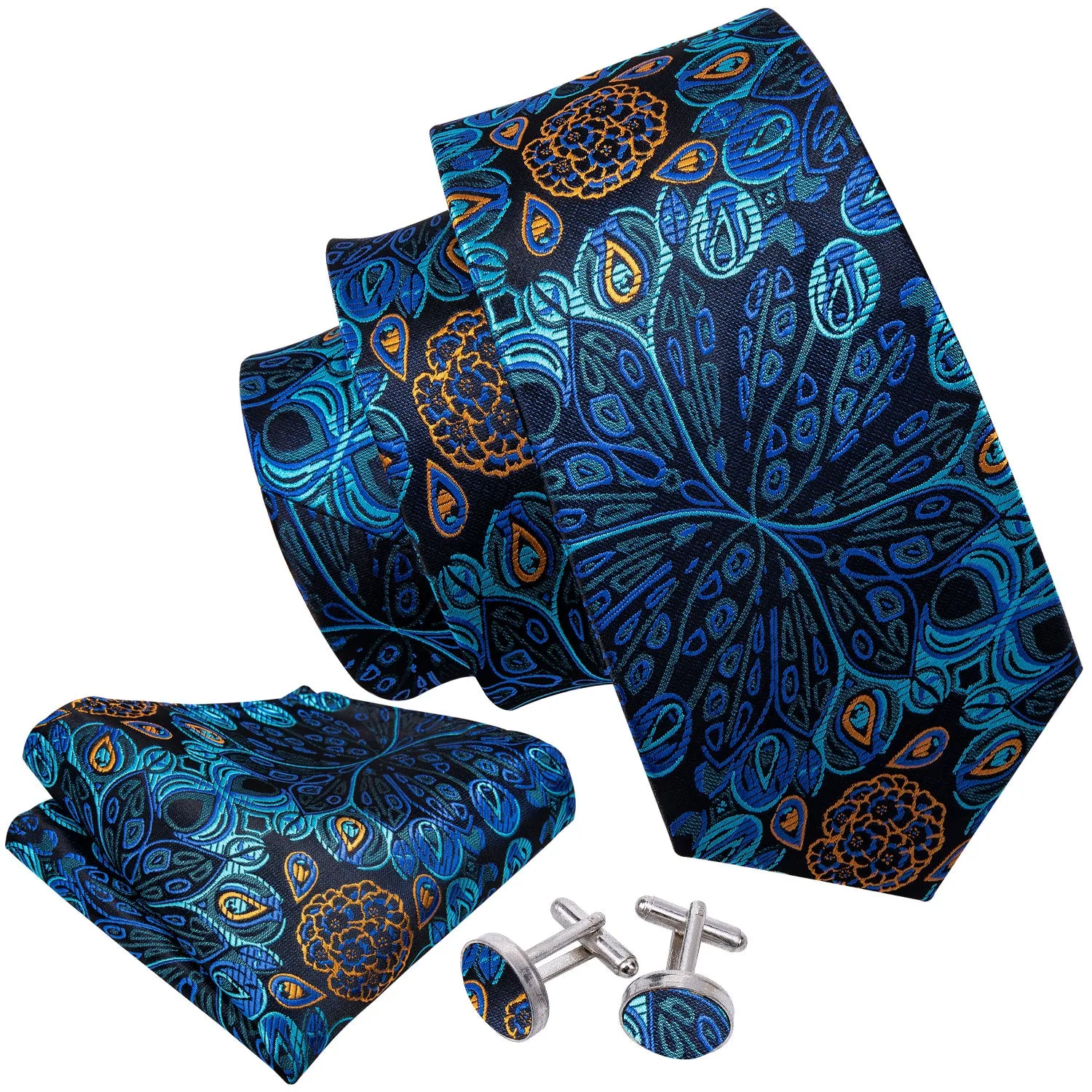 Barry. Wang Fantastic Blue Floral Tie Pocket Square Cufflinks Set sold by Barrywang product image thumbnail 4