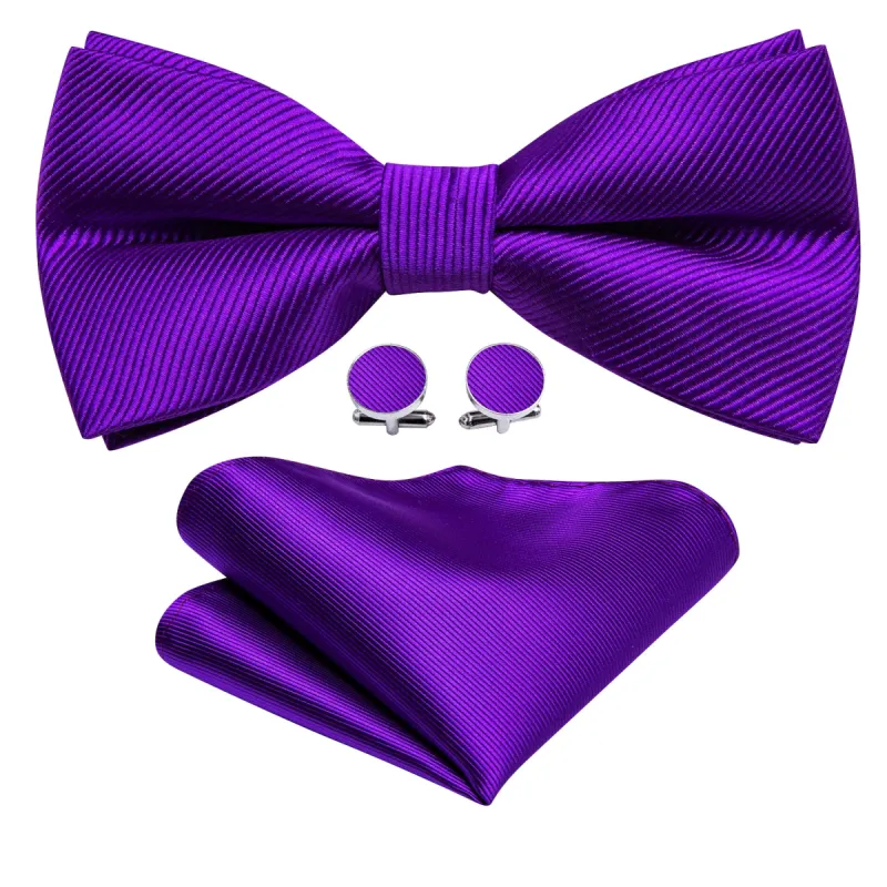 Hyacinth Solid Pre-tied Bow Tie Hanky Cufflinks Set sold by Barrywang