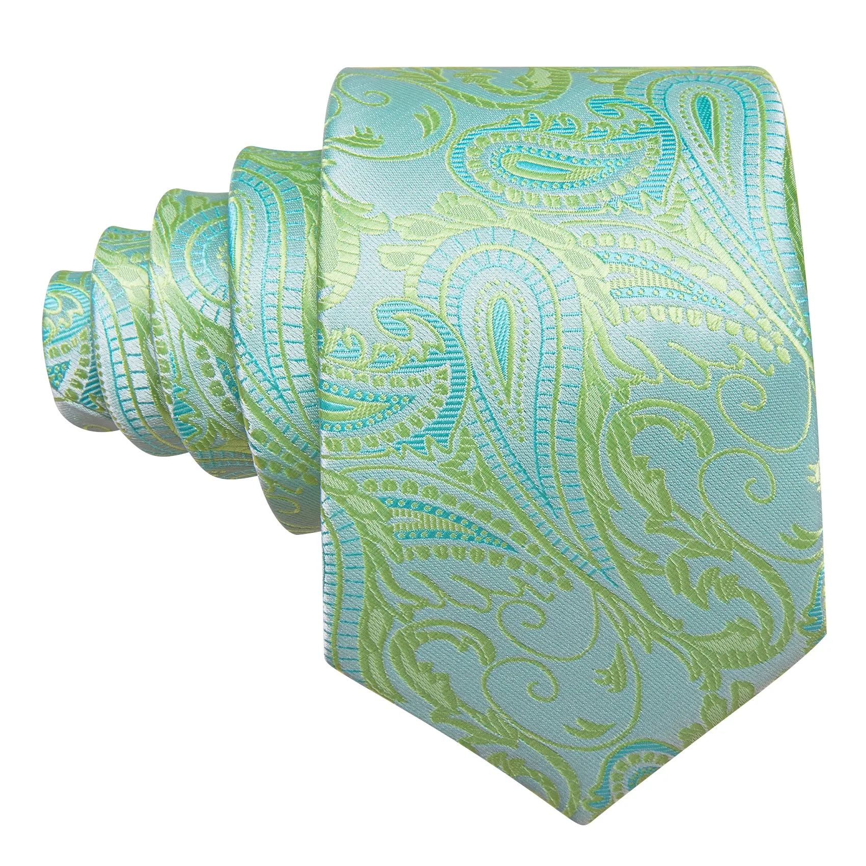 Barry Wang Teal Blue Green Paisley Silk Tie Handkerchief Cufflinks Set sold by Barrywang product image thumbnail 4