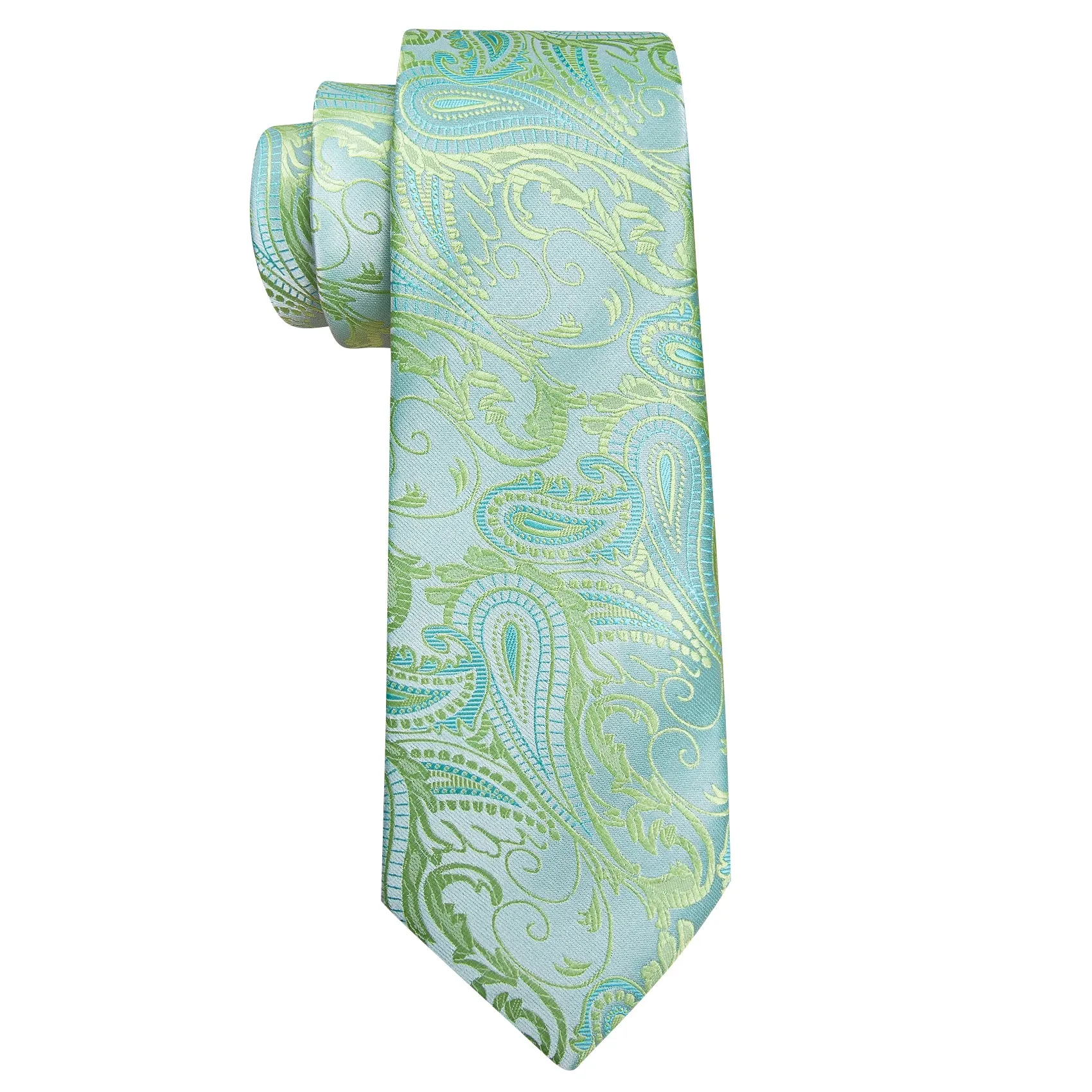 Barry Wang Teal Blue Green Paisley Silk Tie Handkerchief Cufflinks Set sold by Barrywang product image thumbnail 5