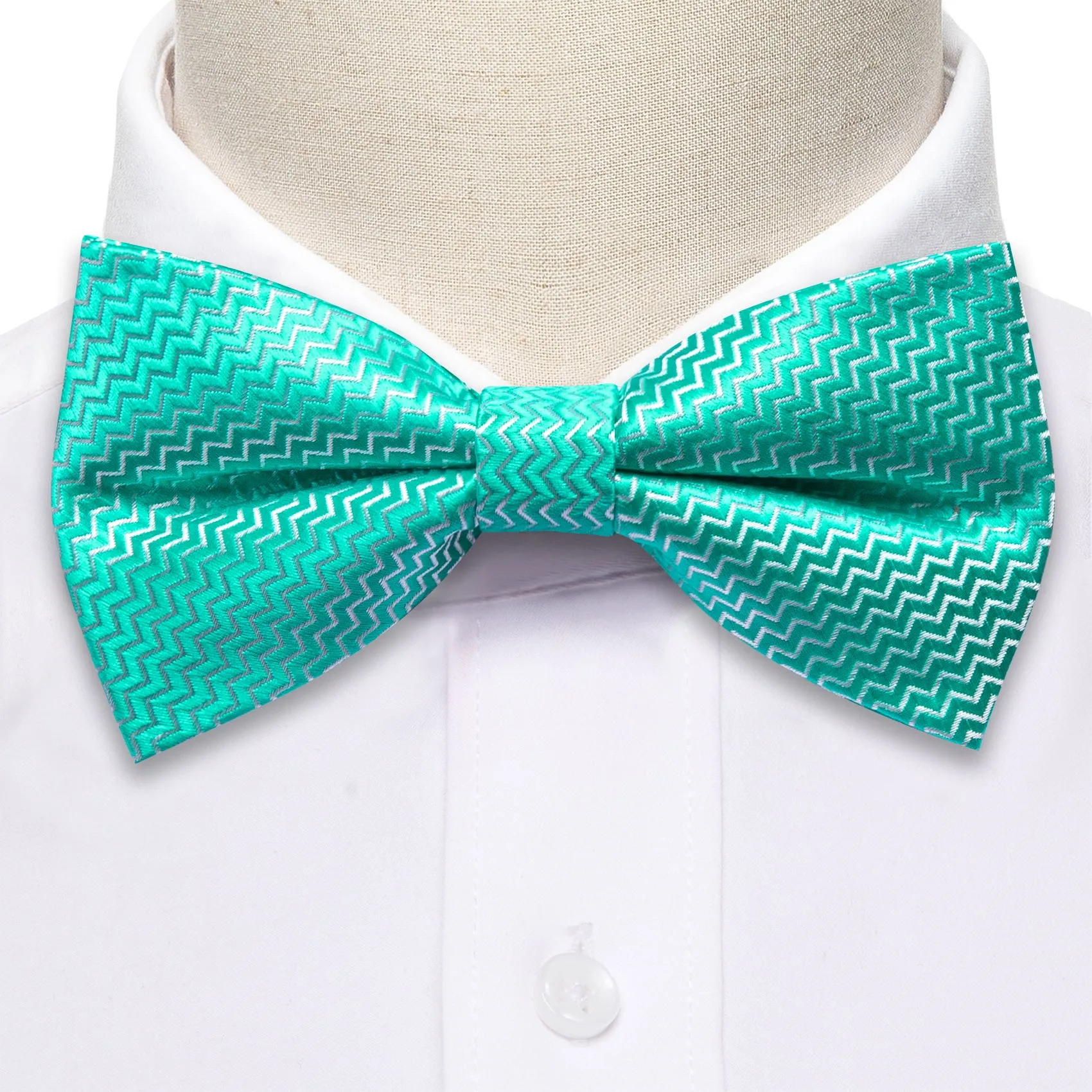 Aqua Curve Bow Tie Barry Wang Teal Green Necktie Hanky Cufflinks Set sold by Barrywang product image thumbnail 5