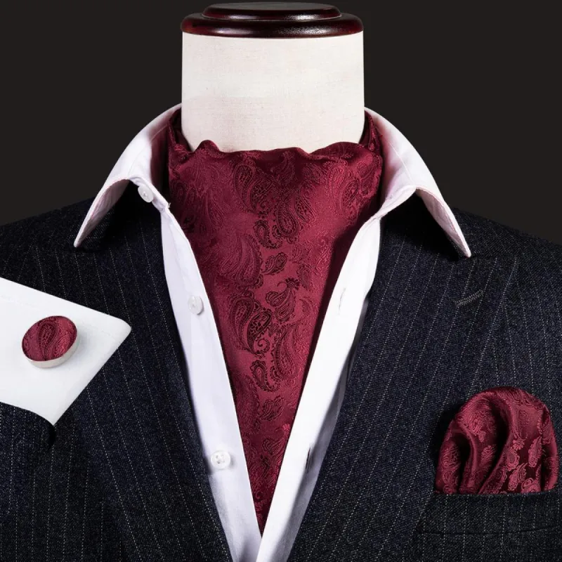 Barry. Wang Deep Red Paisley Ascot Handkerchief Cufflinks sold by Barrywang