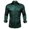 Barry.Wang Button Down Shirt Classy Green Solid Silk Men's Long Sleeve Shirt Business sold by Barrywang