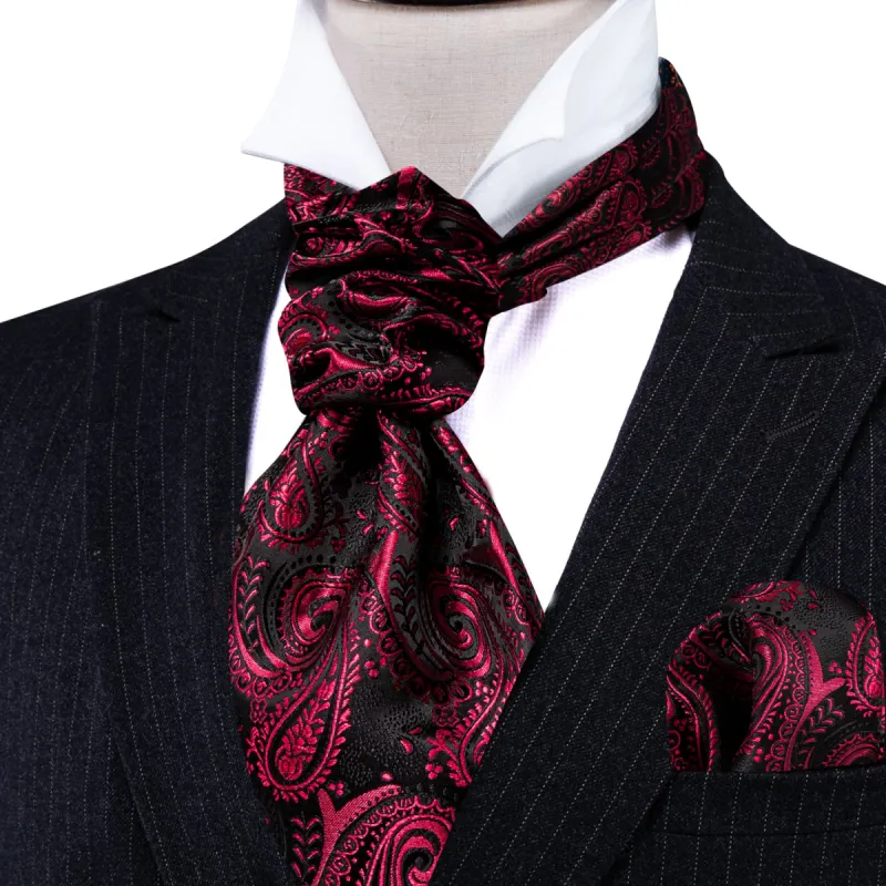 Barry. Wang Black Blush Red Ascot Formal Tie Handkerchief Cufflink Set sold by Barrywang