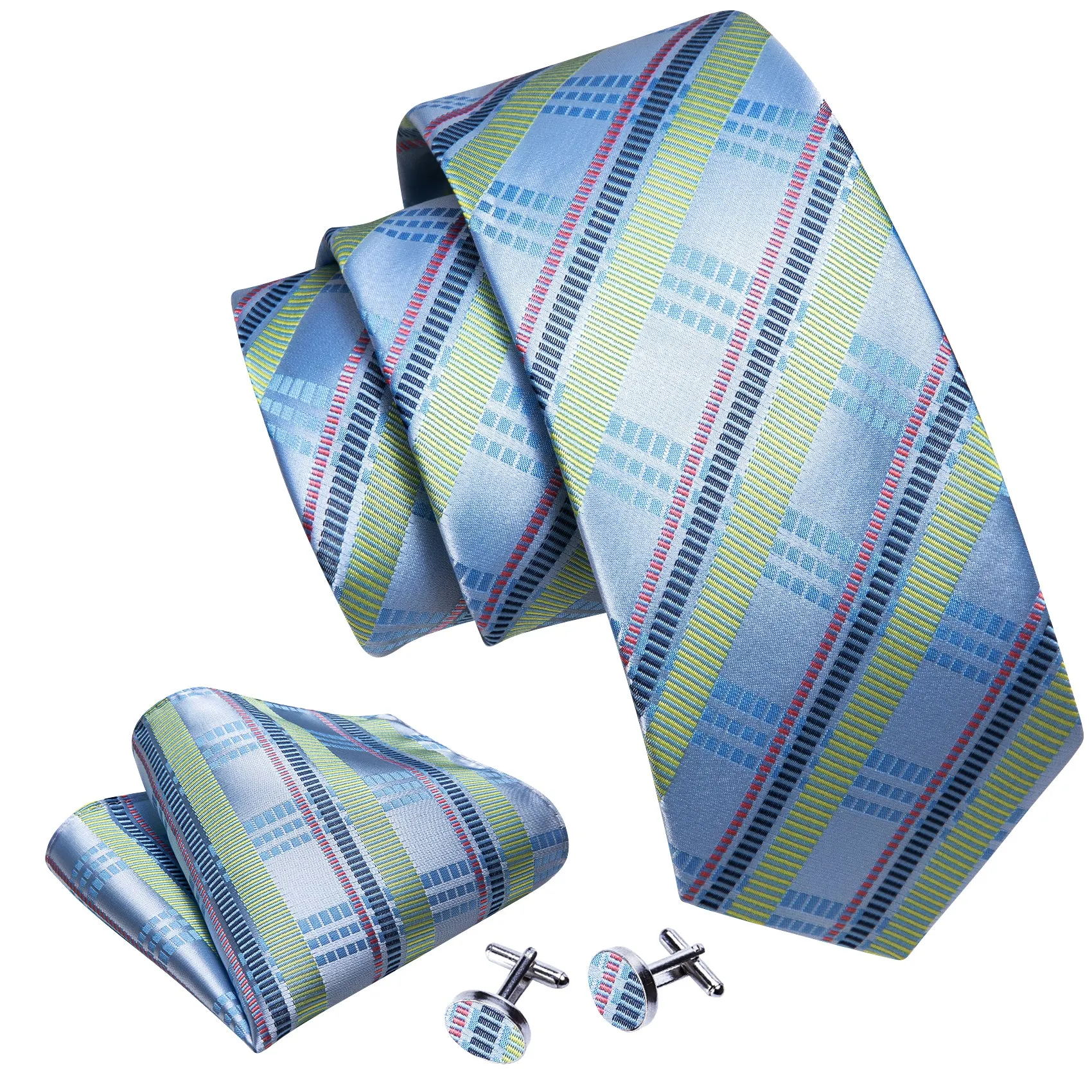 Barry Wang Blue Tie Turquoise Striped Tie Handkerchief Cufflinks Set sold by Barrywang product image thumbnail 5