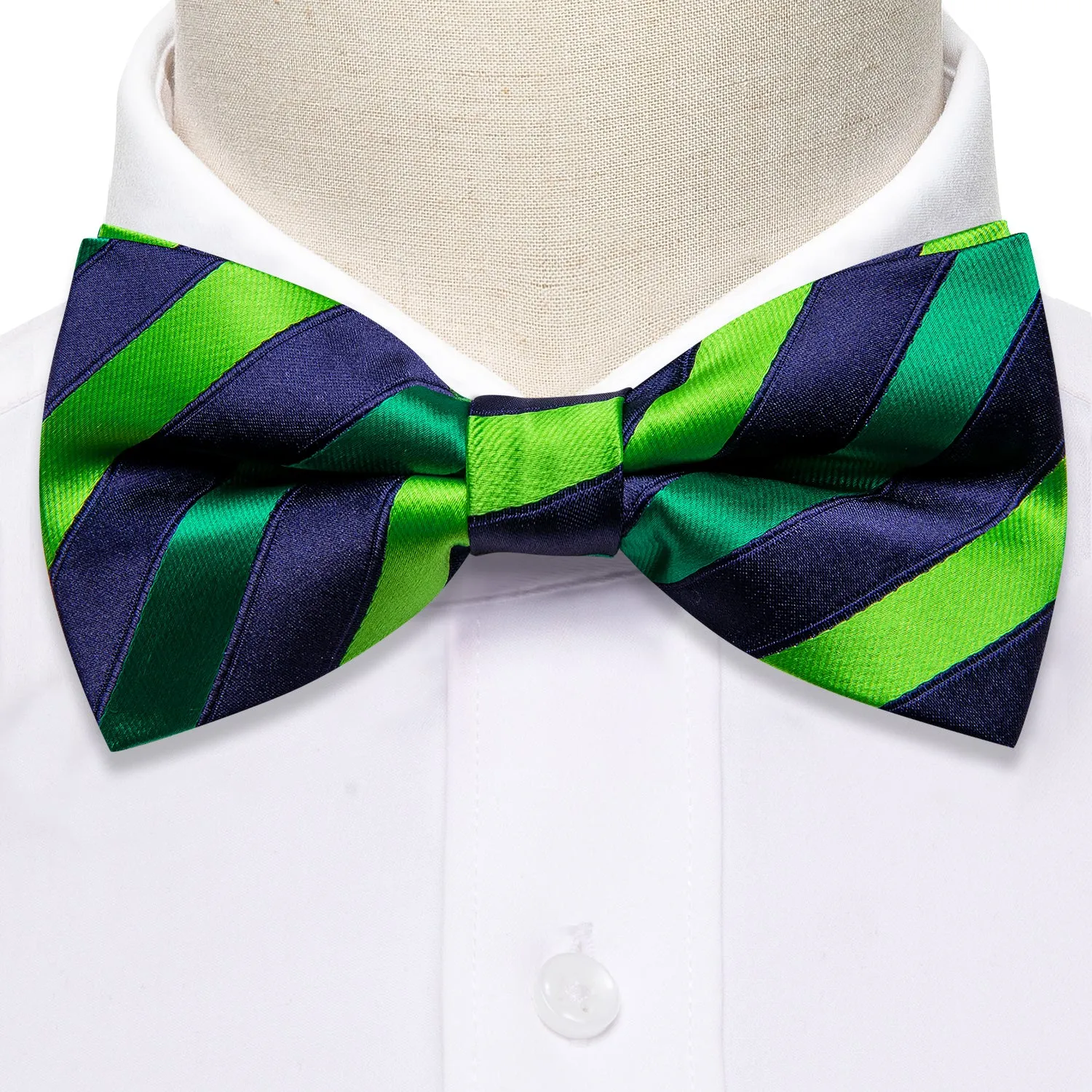 Barry Wang Blue Green Striped Pre-tied Men Bow Tie Hanky Cufflinks Set sold by Barrywang product image thumbnail 3