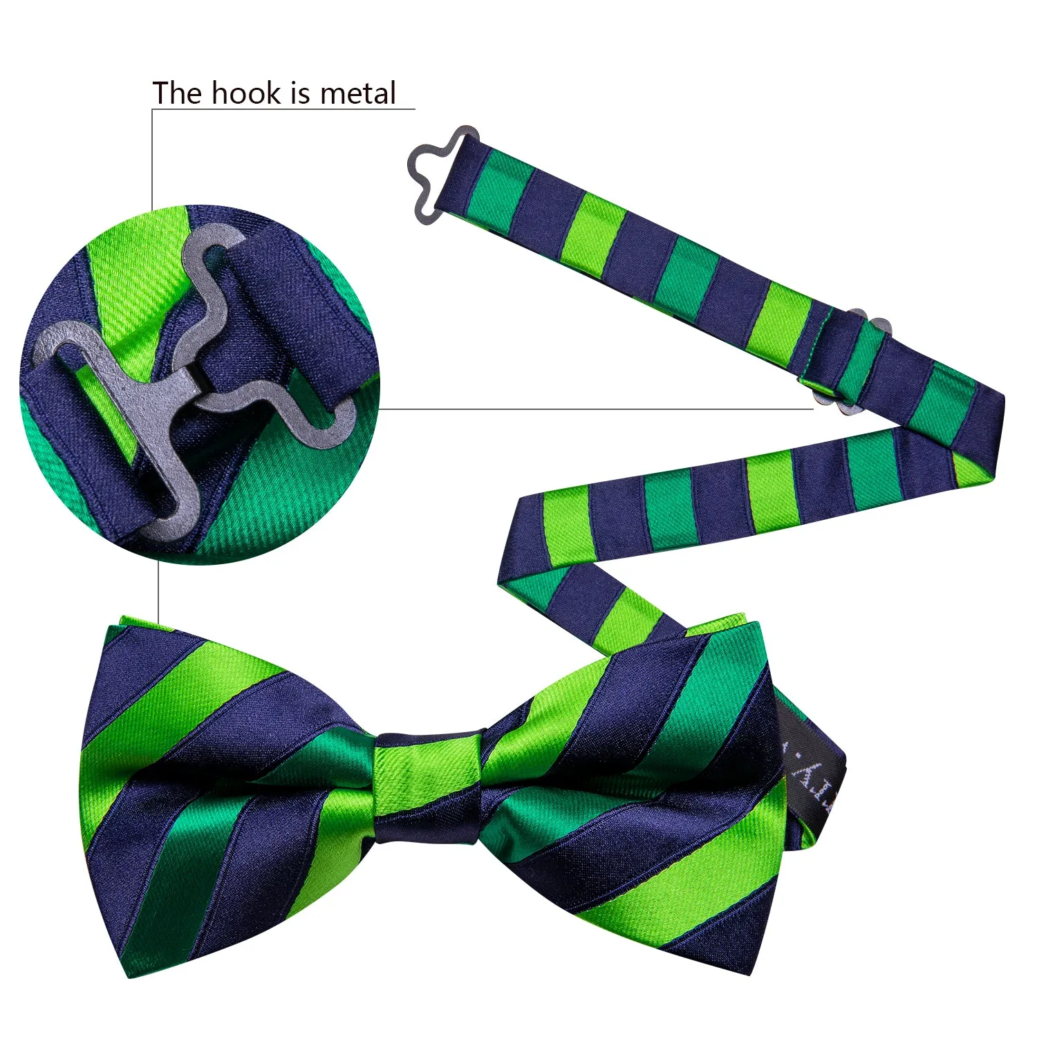 Barry Wang Blue Green Striped Pre-tied Men Bow Tie Hanky Cufflinks Set sold by Barrywang product image thumbnail 4