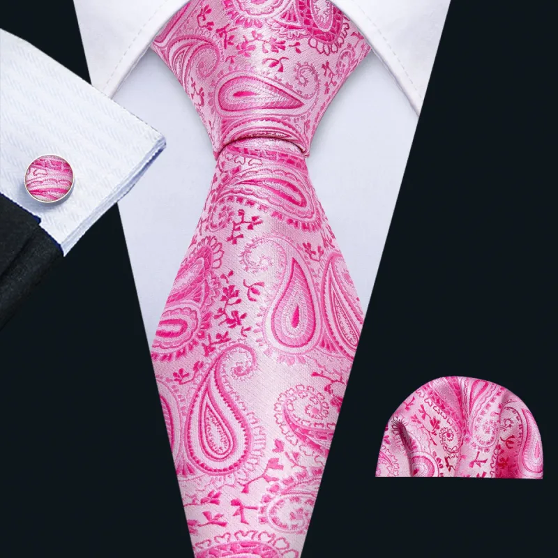 Barry Wang Pink Paisley Silk Men's Tie Hanky Cufflinks Set for Wedding sold by Barrywang