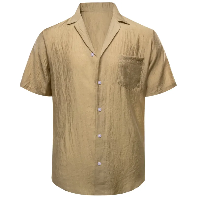 Barry Wang Tan Shirt Solid Light Brown Short Sleeves Shirt for Men sold by Barrywang