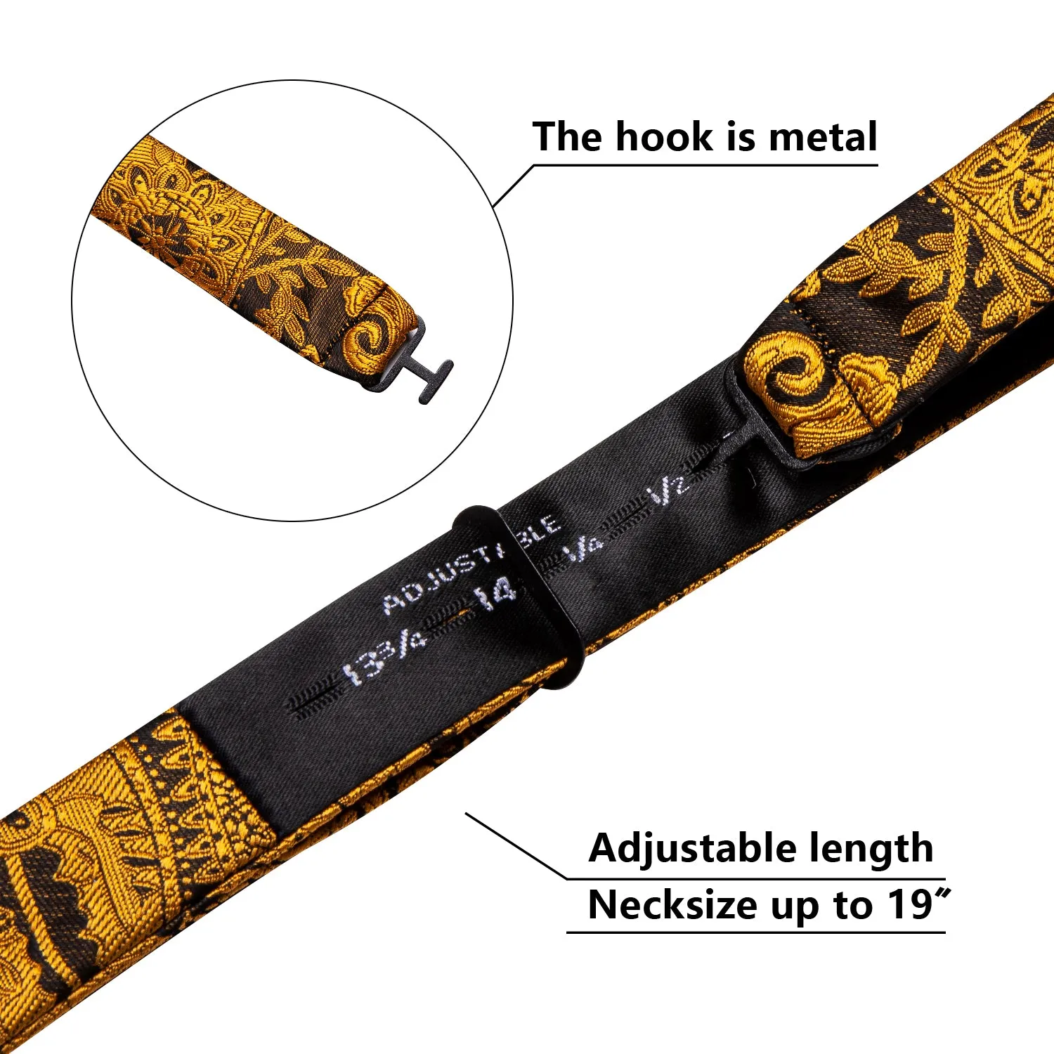 Barry Wang Black Gold Paisley Self Tie Men Bow Tie Hanky Cufflinks Set sold by Barrywang product image thumbnail 4