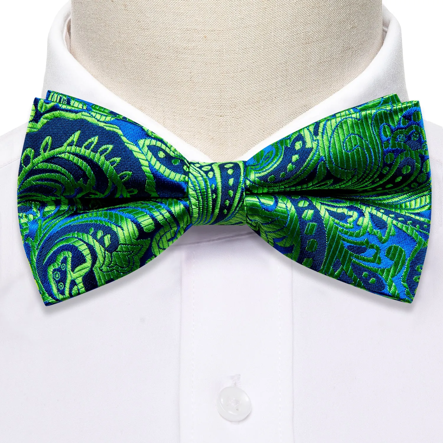 Barry. Wang Teal Blue Paisley Pre-tied Bow Tie Hanky Cufflinks Set sold by Barrywang product image thumbnail 3