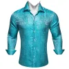 Barry Wang Cyan Paisley Shirt Blue Silver Paisley Silk Men's Shirt sold by Barrywang