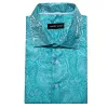 Barry Wang Cyan Paisley Shirt Blue Silver Paisley Silk Men's Shirt sold by Barrywang
