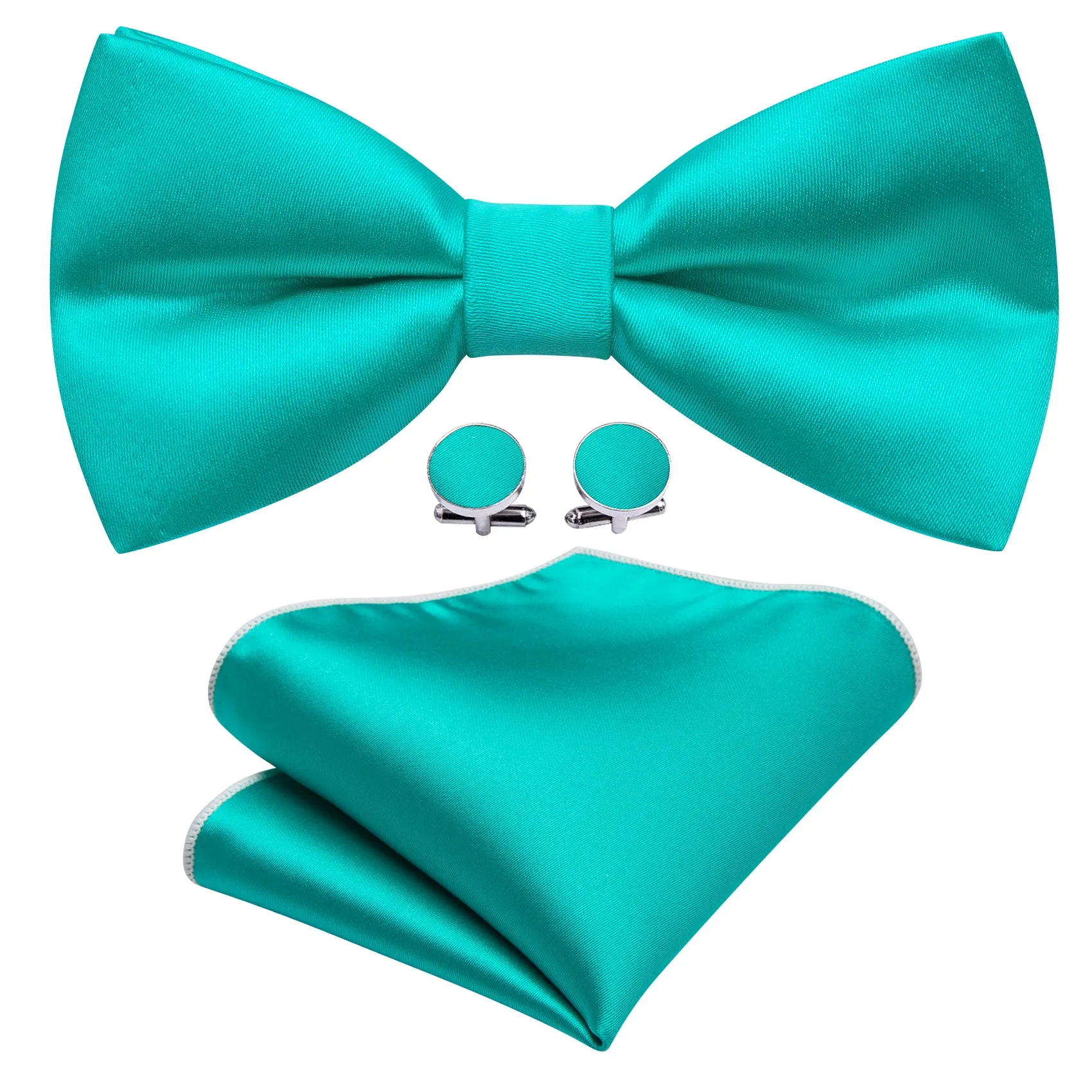 Barry. Wang Aqua Solid Silk Pre Tied Wedding Bowtie Hanky Cufflinks Set sold by Barrywang
