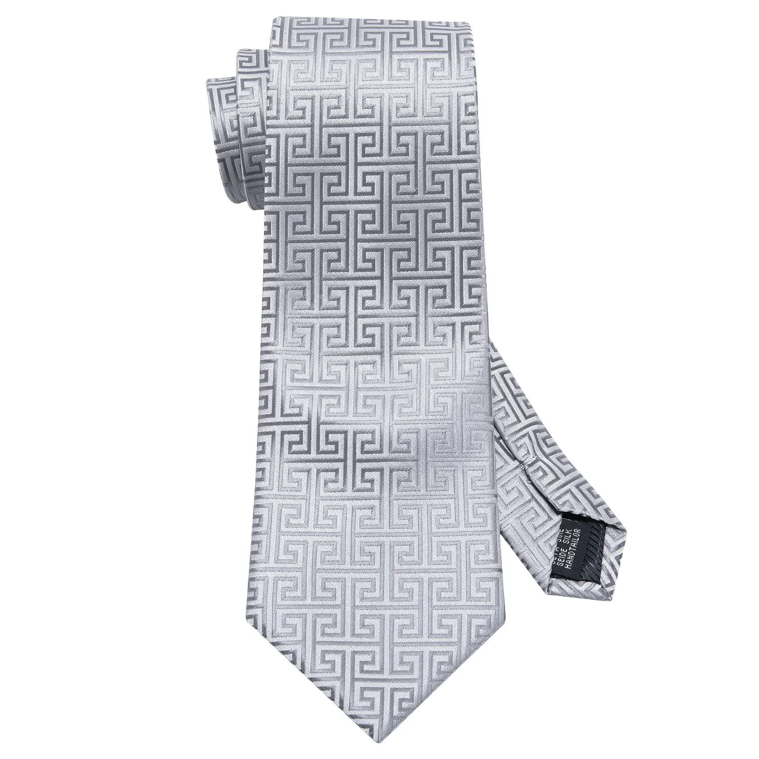 Barry. Wang Sliver Plaid Silk Men's Tie Pocket Square Cufflinks Set sold by Barrywang product image thumbnail 5