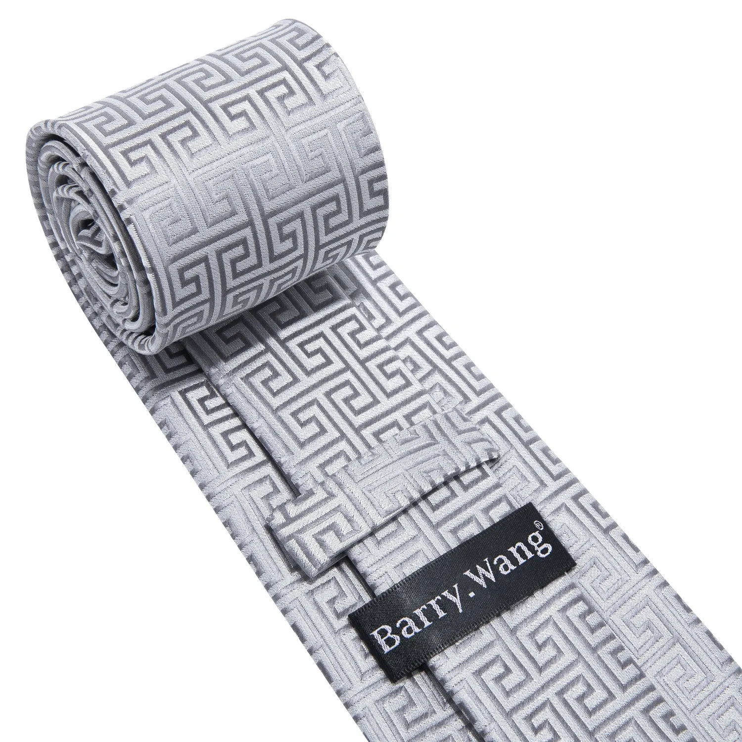 Barry. Wang Sliver Plaid Silk Men's Tie Pocket Square Cufflinks Set sold by Barrywang product image thumbnail 3