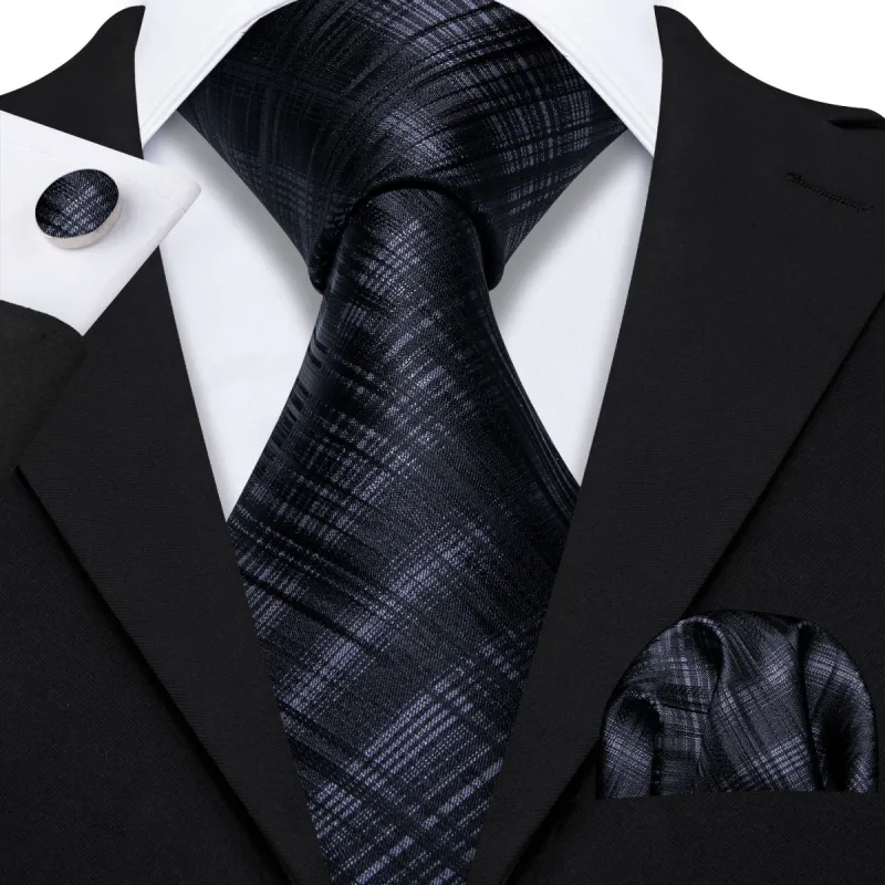 Barry. Wang High Gloss Black and Gray Stripe Tie Hanky Cufflinks Set sold by Barrywang
