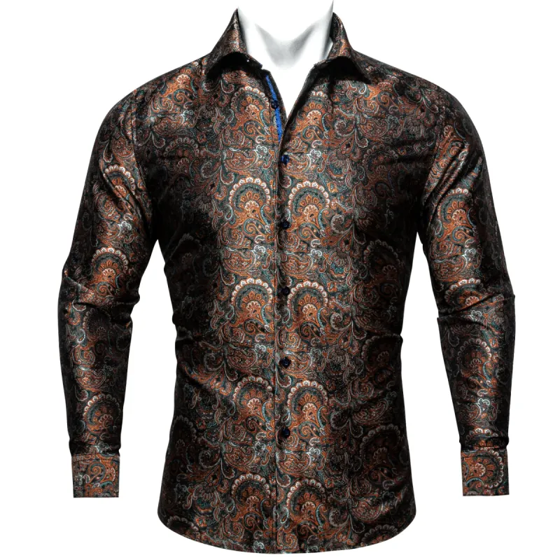 Barry.wang Brown Green Silk Shirt sold by Barrywang