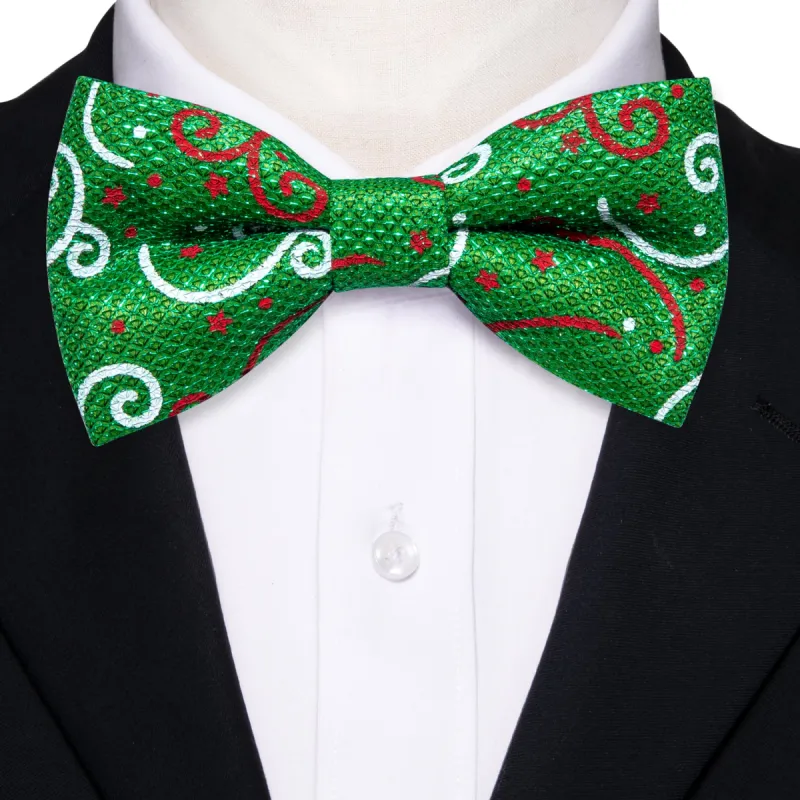 Barry Wang Festival Christmas Green White Floral Silk Pre-tied Bow Tie sold by Barrywang