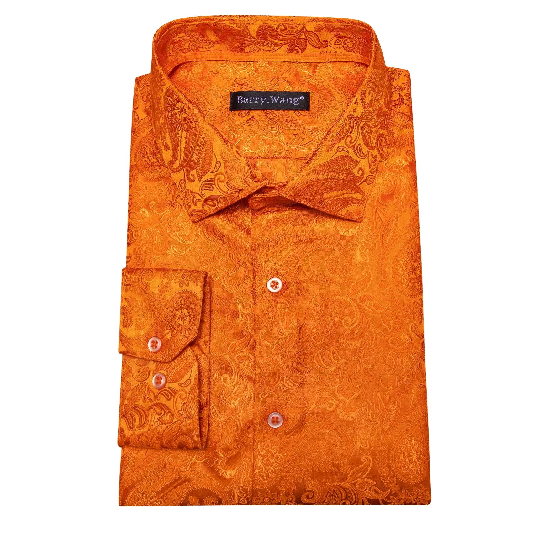 Barry. Wang Dark Orange Dress Shirt Paisley Men's Silk Button Up Shirt sold by Barrywang product image thumbnail 5