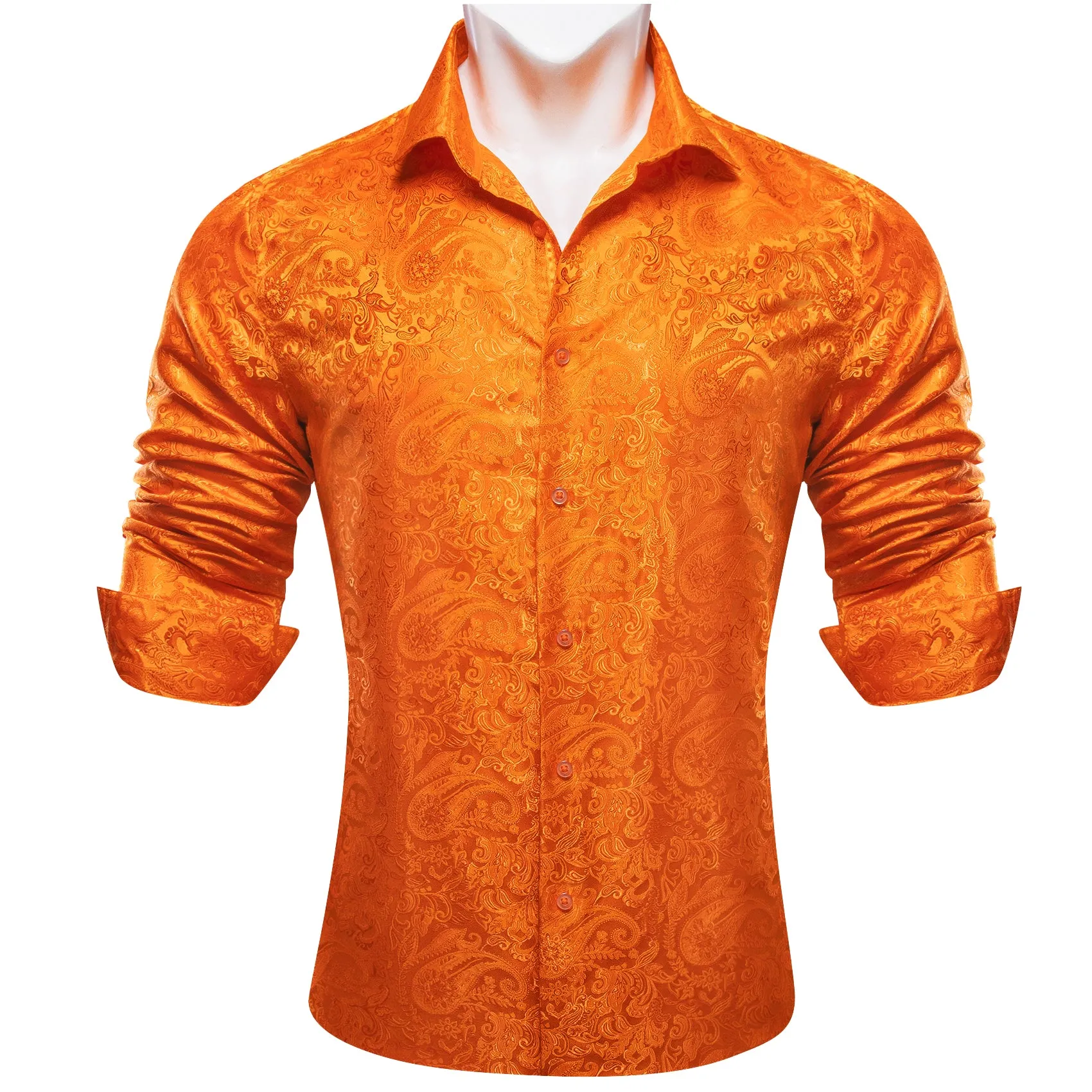 Barry. Wang Dark Orange Dress Shirt Paisley Men's Silk Button Up Shirt sold by Barrywang product image thumbnail 3